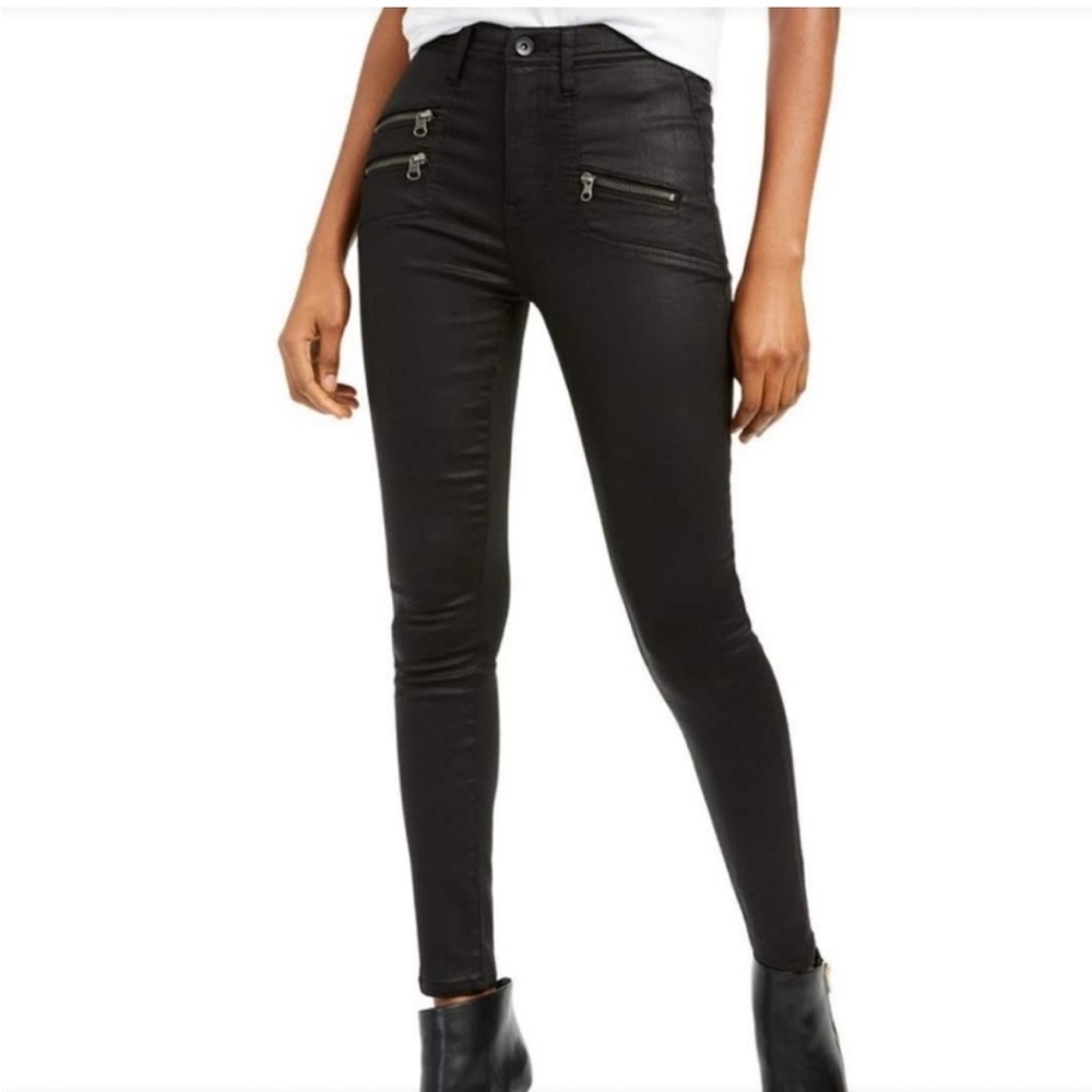 Kendall + Kylie High Rise Faux Leather Skinny Pants Womens 32 Black Biker Zipper